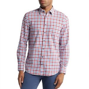 johnnie-O Millbank Tucked Button Up Men’s Shirt In Malibu Red & Blue Size Small